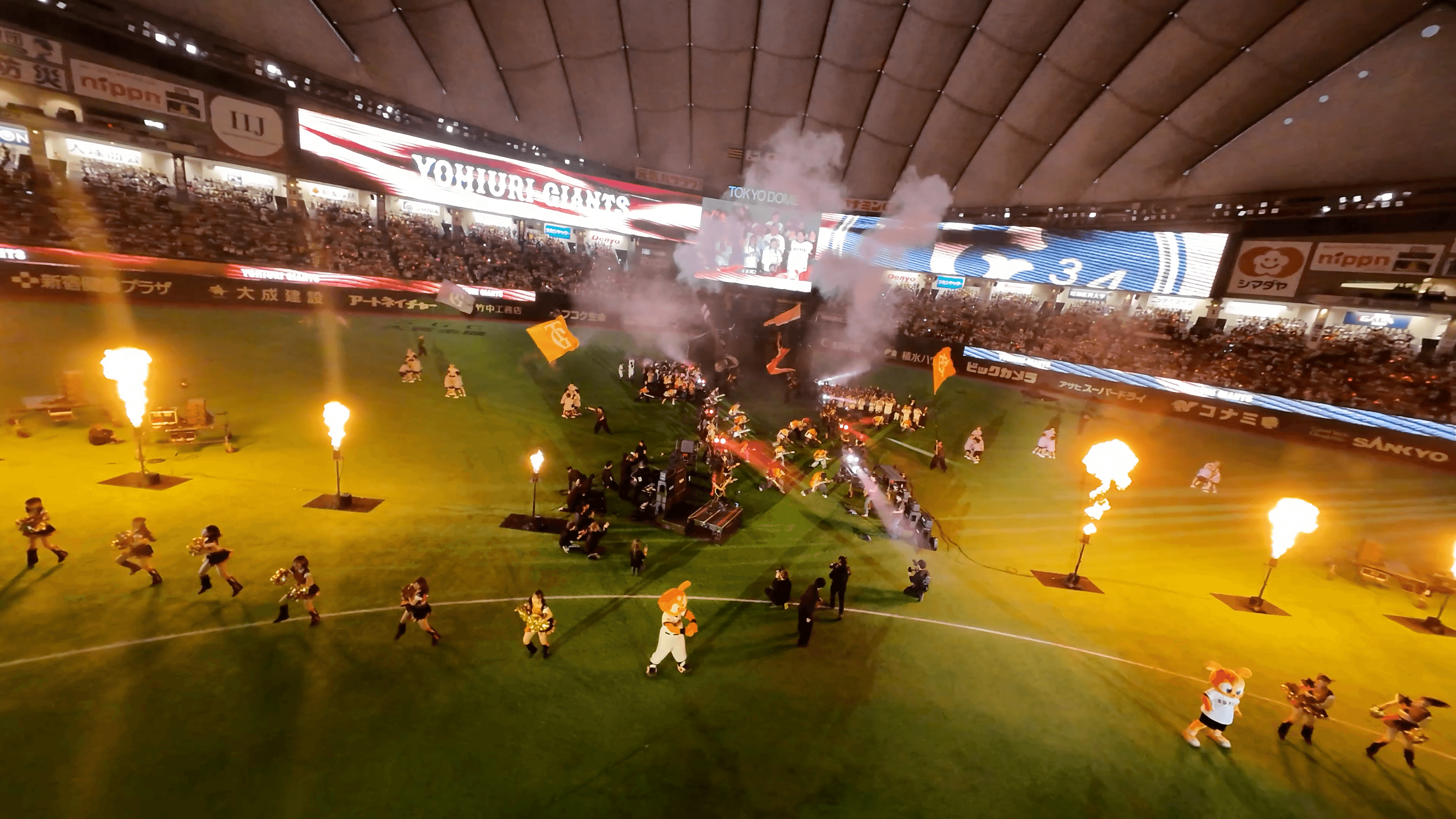読売ジャイアンツ2026開幕戦オープニングセレモニーにて、FPVドローンによる空撮を担当